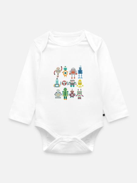 Nerd Roboter Retro lustig Geschenk Technik spielen - Baby Bio-Langarm-Body - Weiß