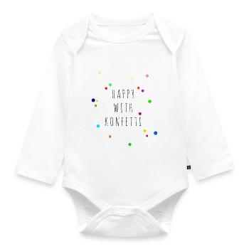 HEUREUX AVEC CONFETTI - Body Bébé bio manches longues - blanc - Devant