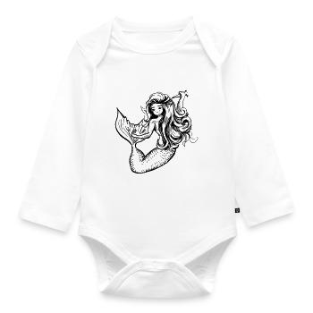 Dessin à l'encre noire de sirène - Body Bébé bio manches longues - blanc - Devant