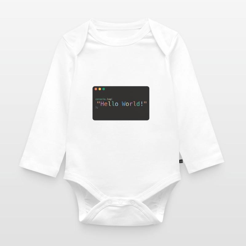 Hello World JavaScript console.log Organic Longsleeve Baby Bodysuit