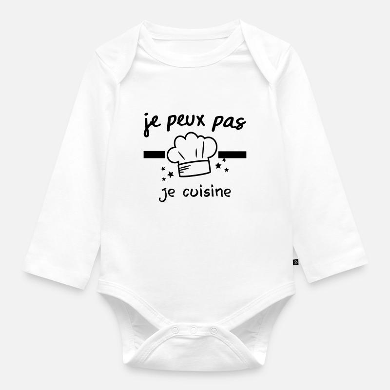 je peux pas je cuisine, toque,chef - Body Bébé bio manches longues - blanc