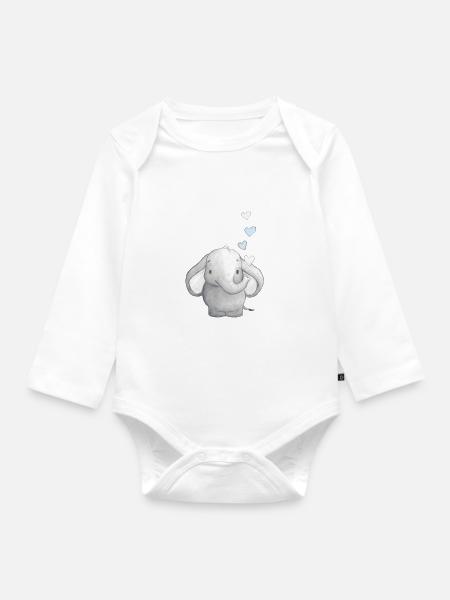 Elefantenbaby mit Herzen - Baby Bio-Langarm-Body - Weiß