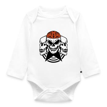 skull face profile brain brain - Organic Longsleeve Baby Bodysuit - white - Front