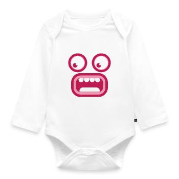 Shocked surprised tiki face - Organic Longsleeve Baby Bodysuit - white - Front