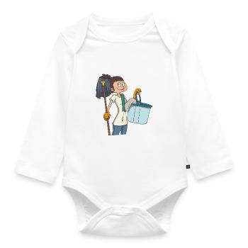 Cleaning lady with mop and bucket - Organic Longsleeve Baby Bodysuit - white - Front