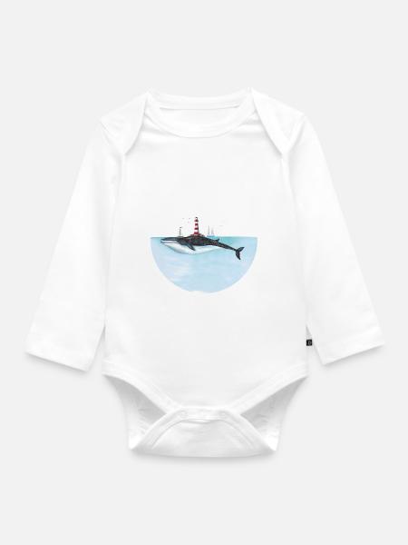 Leuchtturm-Wal - Baby Bio-Langarm-Body - Weiß