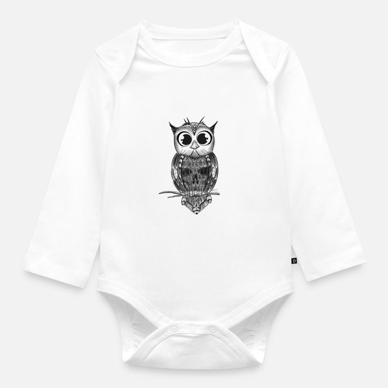 Eule - Baby Bio-Langarm-Body - Weiß