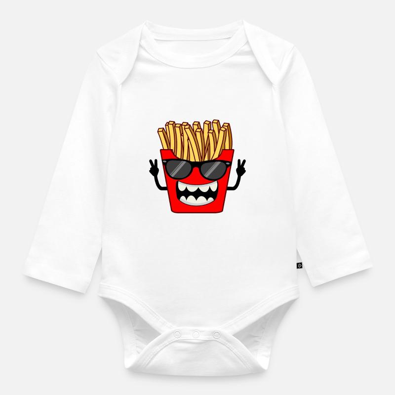 Frites avec des lunettes de soleil Funny Cool - Body Bébé bio manches longues - blanc