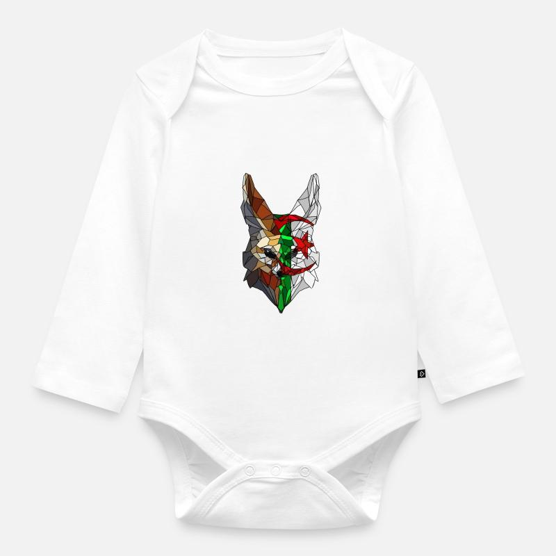 Fennec et drapeau de l'Algérie en polysphère - Body Bébé bio manches longues - blanc