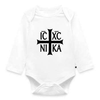 Christogram Jesus Christ Conquers - Organic Longsleeve Baby Bodysuit - white - Front