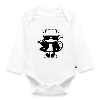 Thug cat gangster cool - Body Bébé bio manches longues - blanc - Devant
