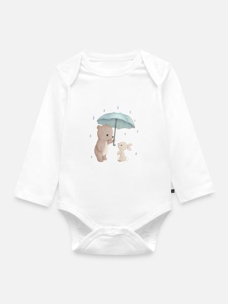 Bär Hase Regenschirm - Baby Bio-Langarm-Body - Weiß