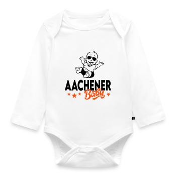 Baby Stadt Städte geboren in Aachen - Baby Bio-Langarm-Body - Weiß - Vorne