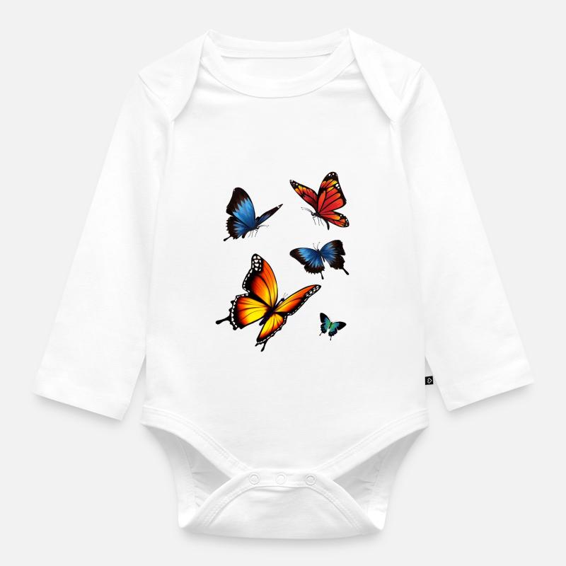 Schmetterlinge - Baby Bio-Langarm-Body - Weiß