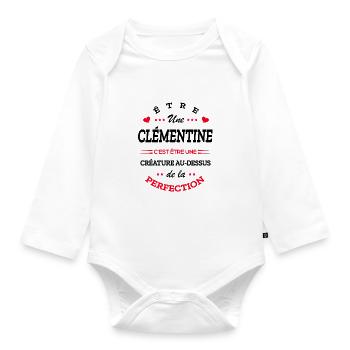 CLÉMENTINE PARFAITE - NOM CLÉMENTINE - Body Bébé bio manches longues - blanc - Devant