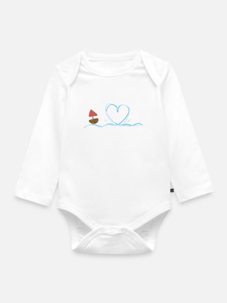 herz wasser schwimmen boot - Baby Bio-Langarm-Body - Weiß