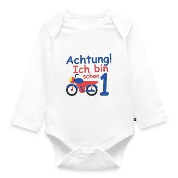Geburtstagsshirt 1 jahr Motorrad baby Jungen - Baby Bio-Langarm-Body - Weiß - Vorne