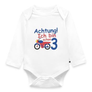 Geburtstagsshirt 3 jahr Motorrad baby Junge - Baby Bio-Langarm-Body - Weiß - Vorne