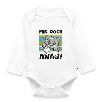 Lustiges Katzenmotiv mit Kater - "Mir doch MIAU" - Baby Bio-Langarm-Body - Weiß - Vorne