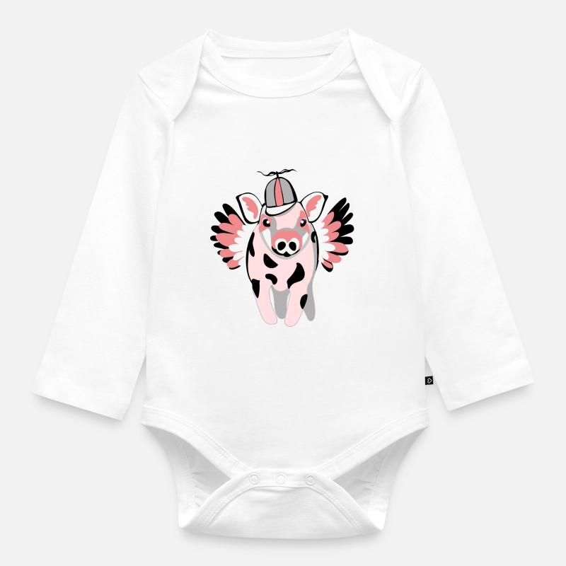 petit cochon ailé - Body Bébé bio manches longues - blanc