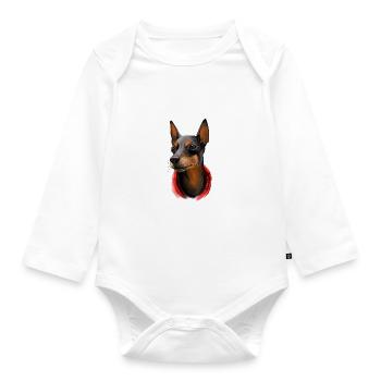 Toy Manchester Terrier Dog Watercolor Illustration - Organic Longsleeve Baby Bodysuit - white - Front