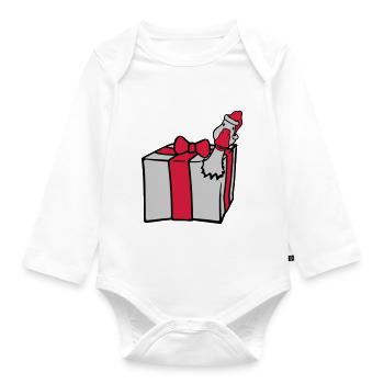 Goose bursts out of gift - Organic Longsleeve Baby Bodysuit - white - Front