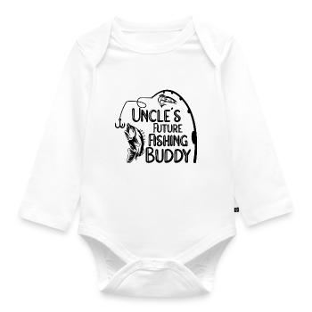 Uncle's little fishing partner fishing baby anglers - Organic Longsleeve Baby Bodysuit - white - Front