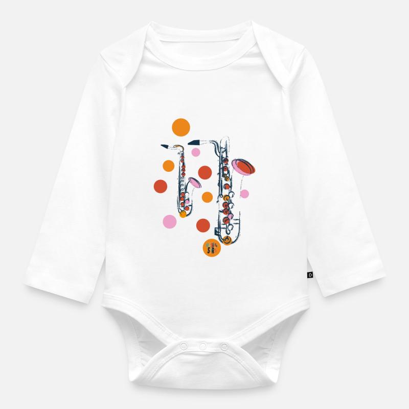 Saxophon - Baby Bio-Langarm-Body - Weiß