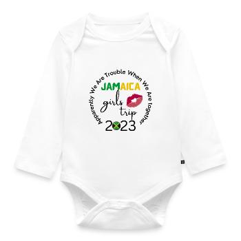 Jamaica Girls Trip 2023 group matching, green text - Organic Longsleeve Baby Bodysuit - white - Front