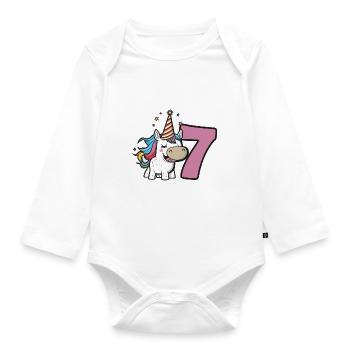 Einhorn Geburtstag für 7. Geburtstagsparty - Baby Bio-Langarm-Body - Weiß - Vorne