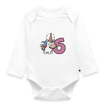 Einhorn Geburtstag für 6. Geburtstagsparty - Baby Bio-Langarm-Body - Weiß - Vorne