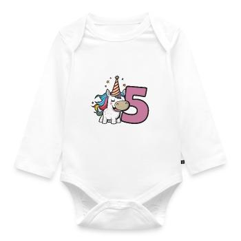 Einhorn Geburtstag für 5. Geburtstagsparty - Baby Bio-Langarm-Body - Weiß - Vorne
