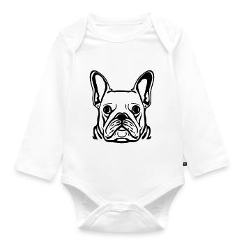 Hundekopf Französiche Bulldogge - Baby Bio-Langarm-Body - Weiß - Vorne