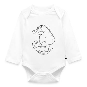 strong crocodile - Organic Longsleeve Baby Bodysuit - white - Front