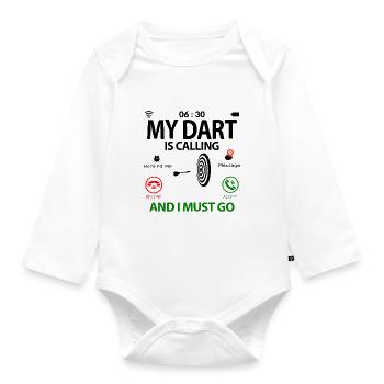 Dart Sprüche Lustige Witzige Humor is Calling - Baby Bio-Langarm-Body - Weiß - Vorne