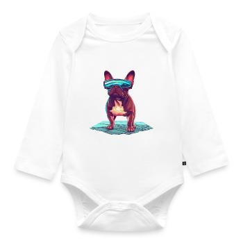 Französische Bulldogge SciFi trägt coole Sonnenbrille - Baby Bio-Langarm-Body - Weiß - Vorne