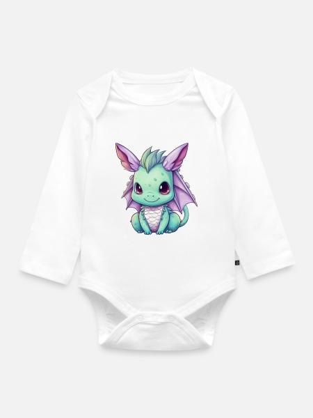 Drache Kawaii Zeichnung - Langærmet babybody, økologisk bomuld - hvid
