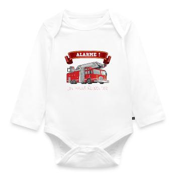 Alarme je vais etre un grand frere pompier - Body Bébé bio manches longues - blanc - Devant
