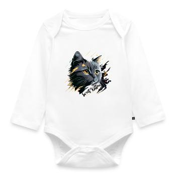 graues Kätzchen, Katze - Baby Bio-Langarm-Body - Weiß - Vorne