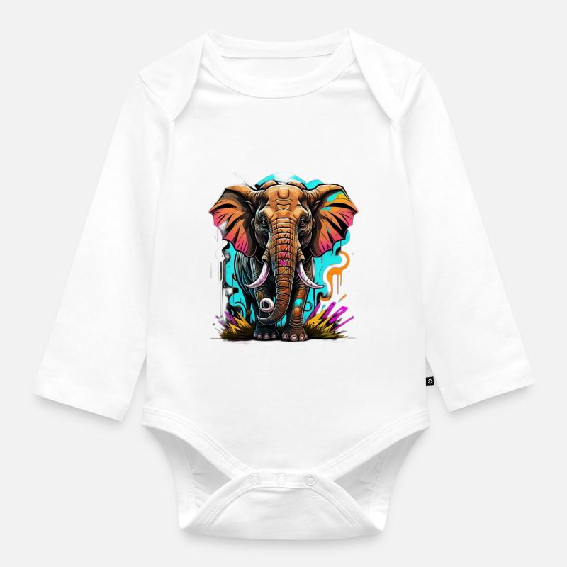 Graffiti Elephant - Organic Longsleeve Baby Bodysuit - white