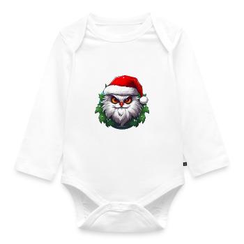 Xmas Raubvogel mit Weihnachtsmütze - Baby Bio-Langarm-Body - Weiß - Vorne