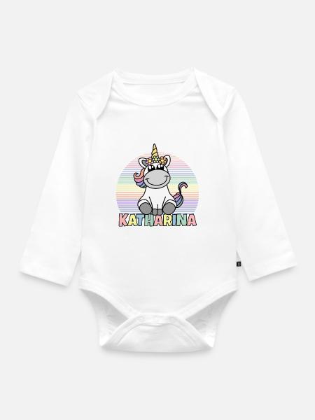 Katharina Einhorn Name - Baby Bio-Langarm-Body - Weiß