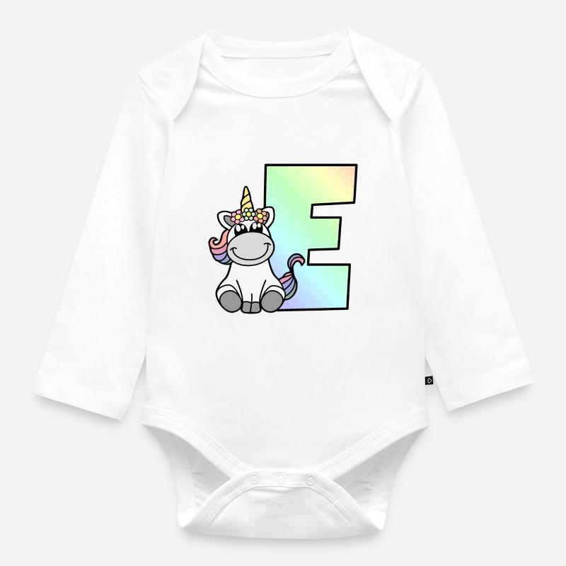 Einhorn Buchstabe E - Baby Bio-Langarm-Body - Weiß
