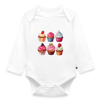 Cupcakes Cupcake Süßigkeiten Backwaren - Baby Bio-Langarm-Body - Weiß - Vorne