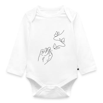 Butterfly Hand Line Art - Minimalist - Organic Longsleeve Baby Bodysuit - white - Front