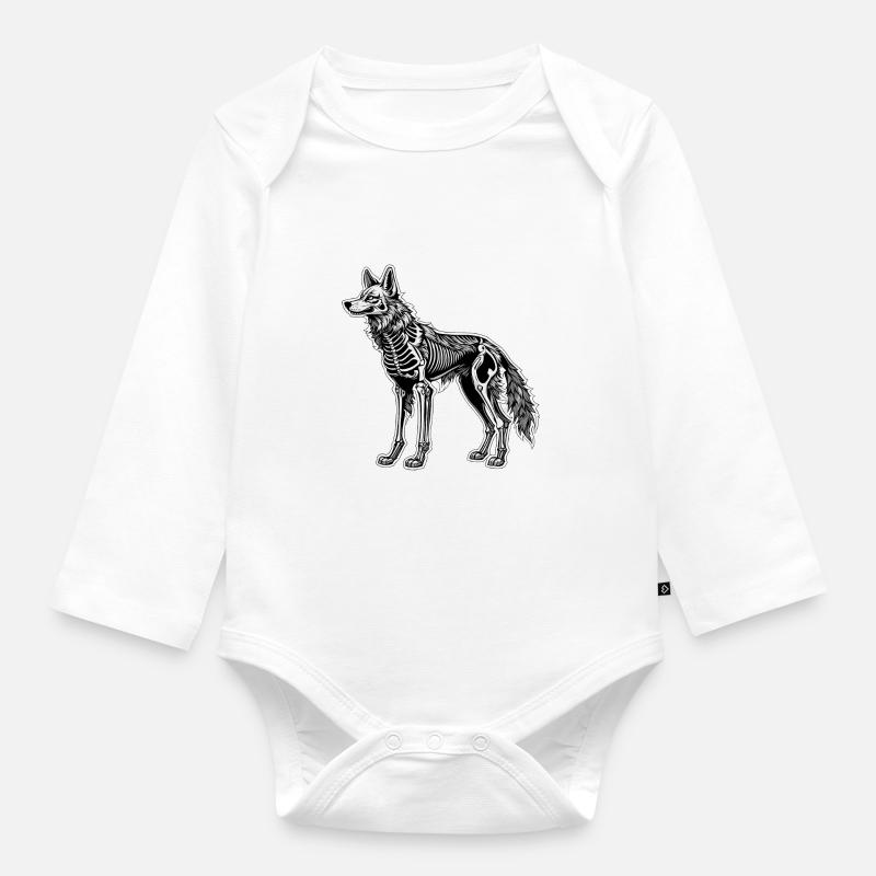Illustration de squelette de loup - Body Bébé bio manches longues - blanc