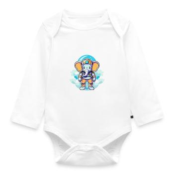 Elephant Astronaut Illustration - Organic Longsleeve Baby Bodysuit - white - Front
