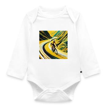 Peak Pursuit: Yellow Jersey's Flight - Organic Longsleeve Baby Bodysuit - white - Front