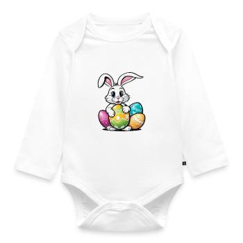 Osterhase Ostern Illustration - Baby Bio-Langarm-Body - Weiß - Vorne