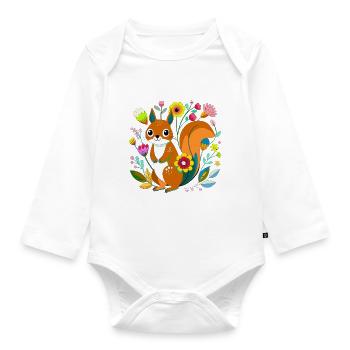 Petit écureuil dans les fleurs - Body Bébé bio manches longues - blanc - Devant